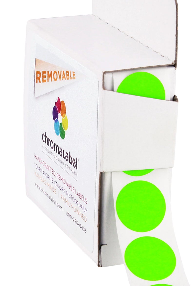 ChromaLabel ملصقات دوائر شروما 3/4 بوصة، ملصقات ترميز الألوان عالية الوضوح، نقاط لاصقة قابلة للإزالة - 1000 ملصق نقطة ملون لكل صندوق موزع، ملصقات نقاط خضراء متلألئة - Image 1
